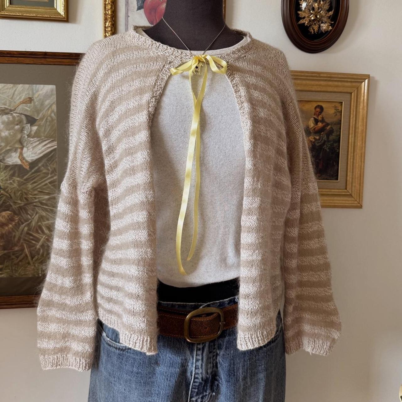 Cream striped hand knit cardigan (S/M)