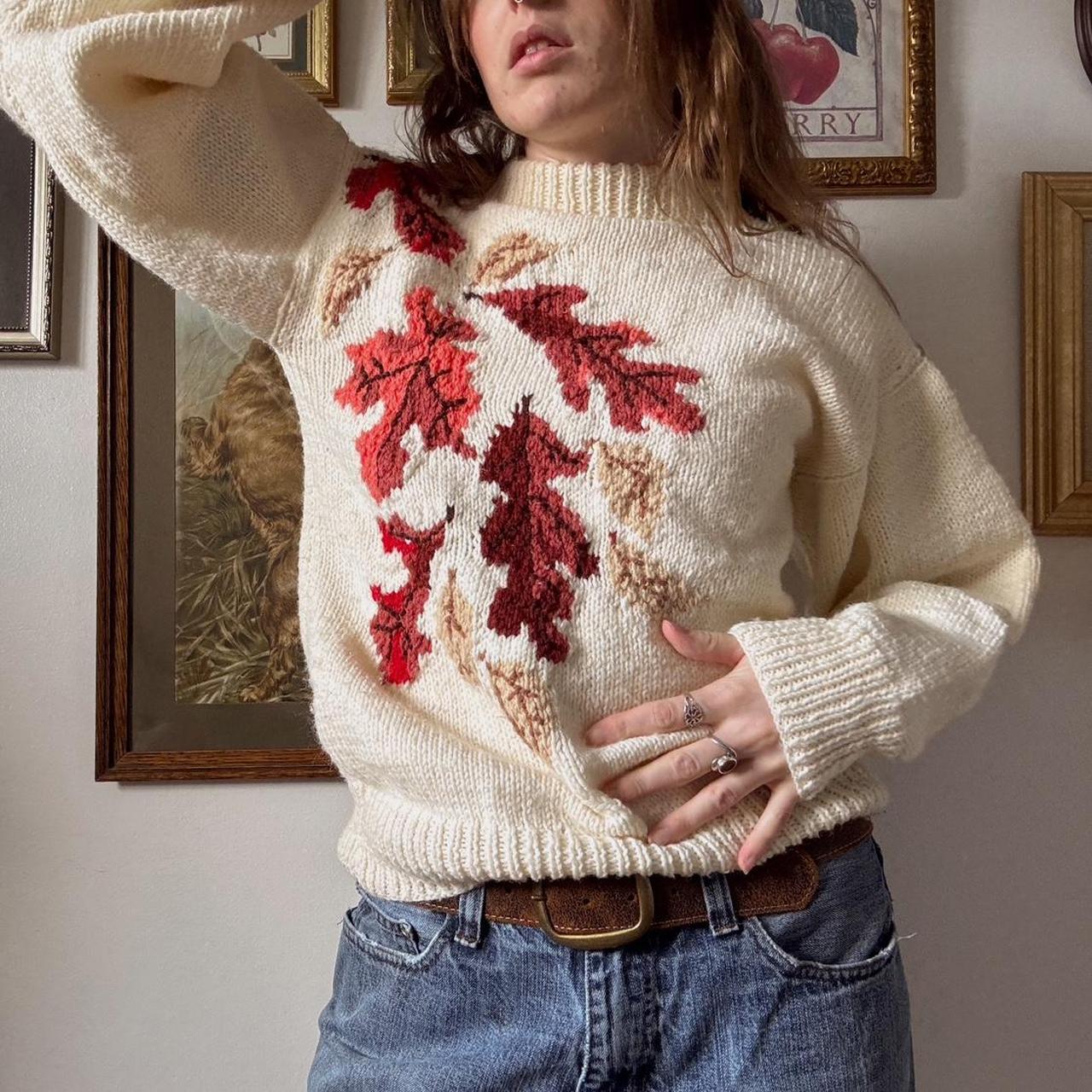 Vintage leaf knit sweater (S)