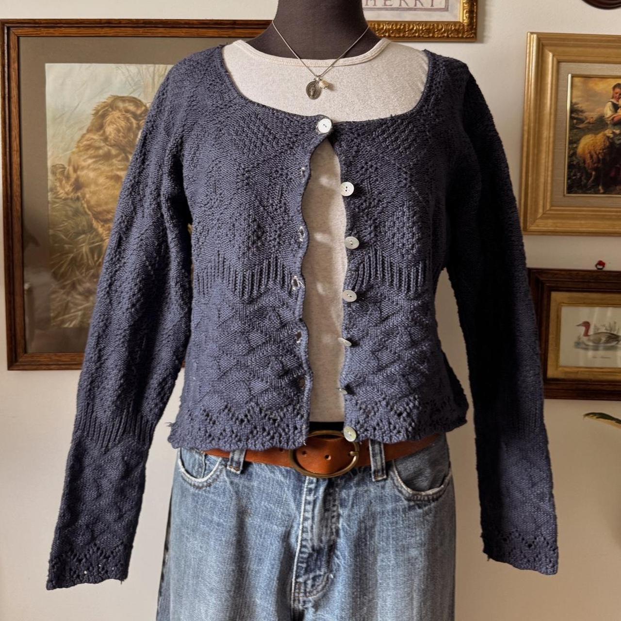 Navy cottage knit cardigan (M)