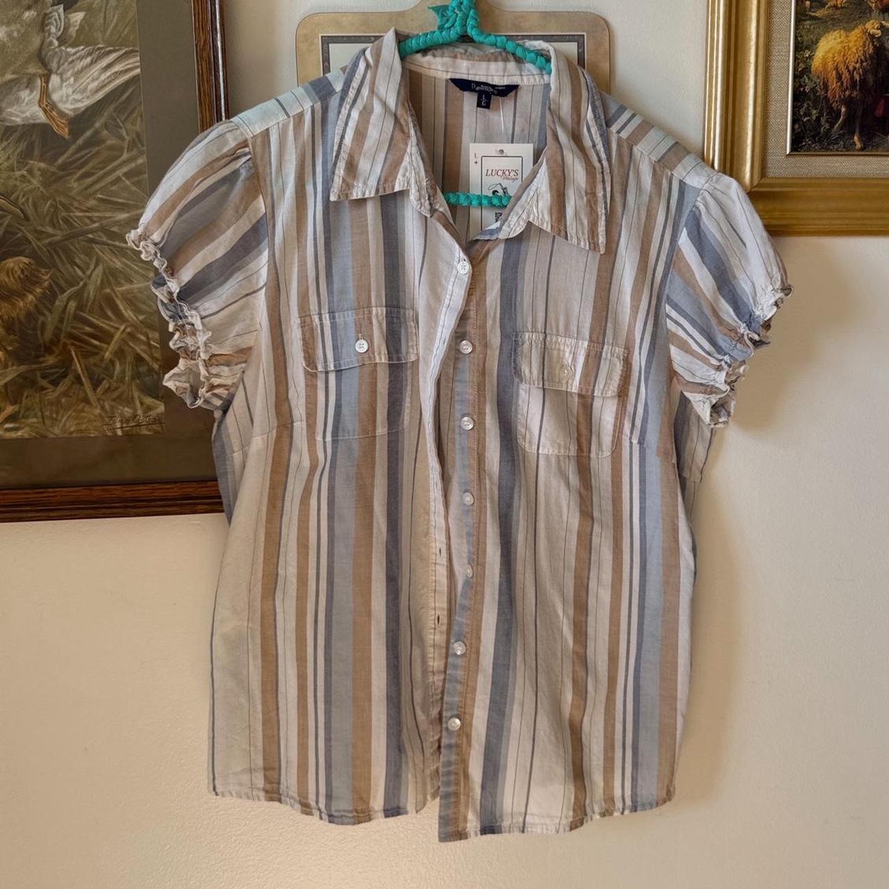 Blue striped cotton button up (L)