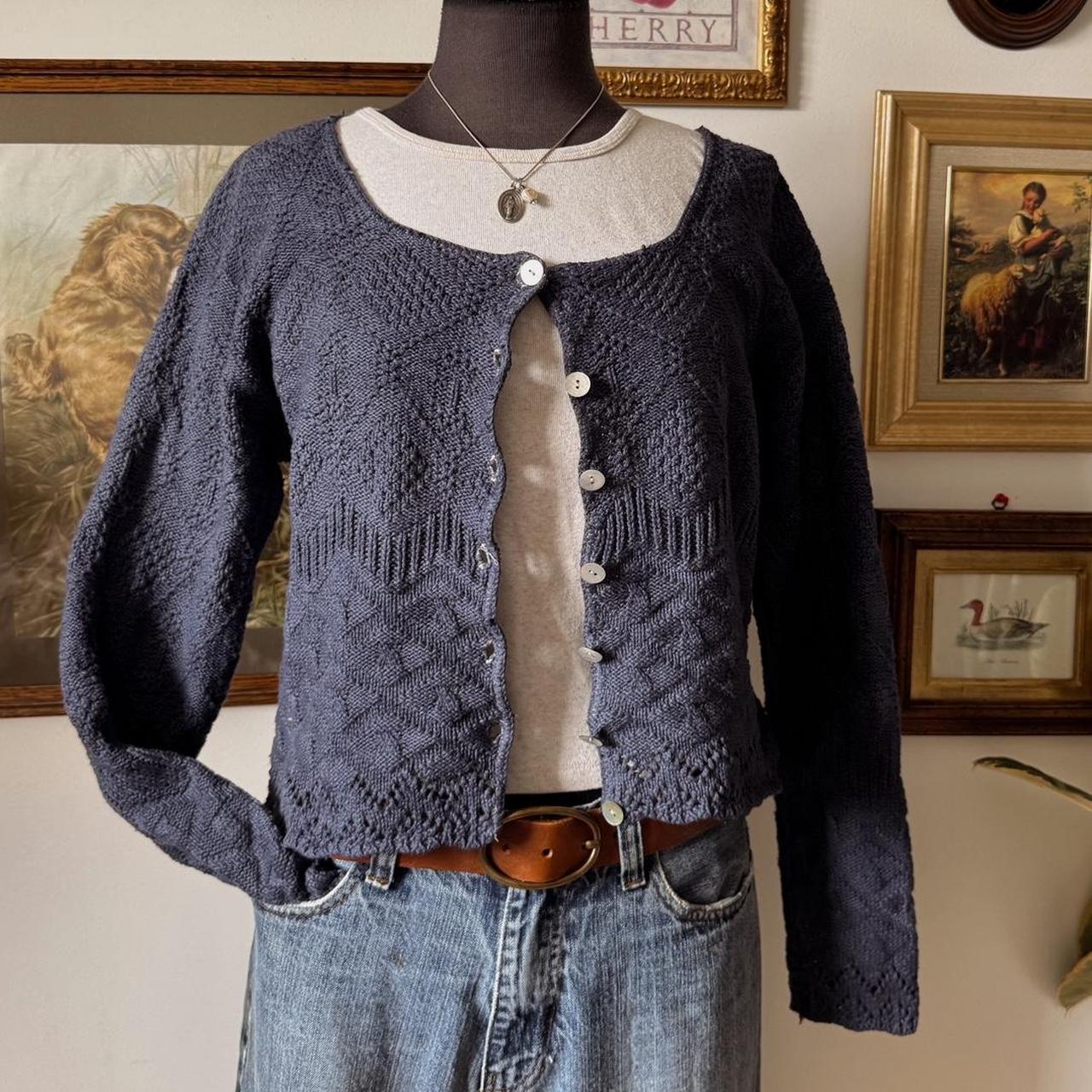 Navy cottage knit cardigan (M)