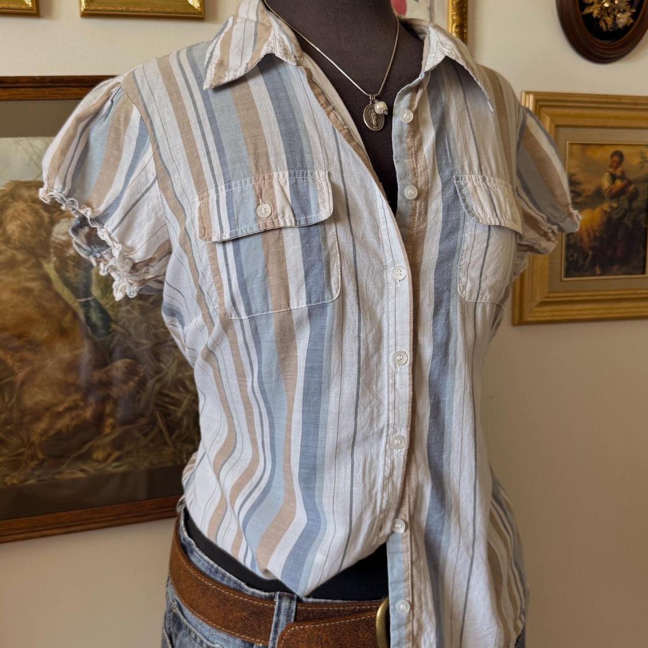 Blue striped cotton button up (L)