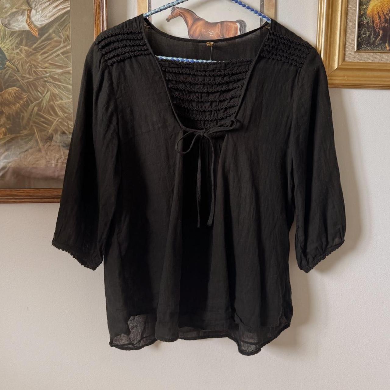 Black cotton boho blouse (S)