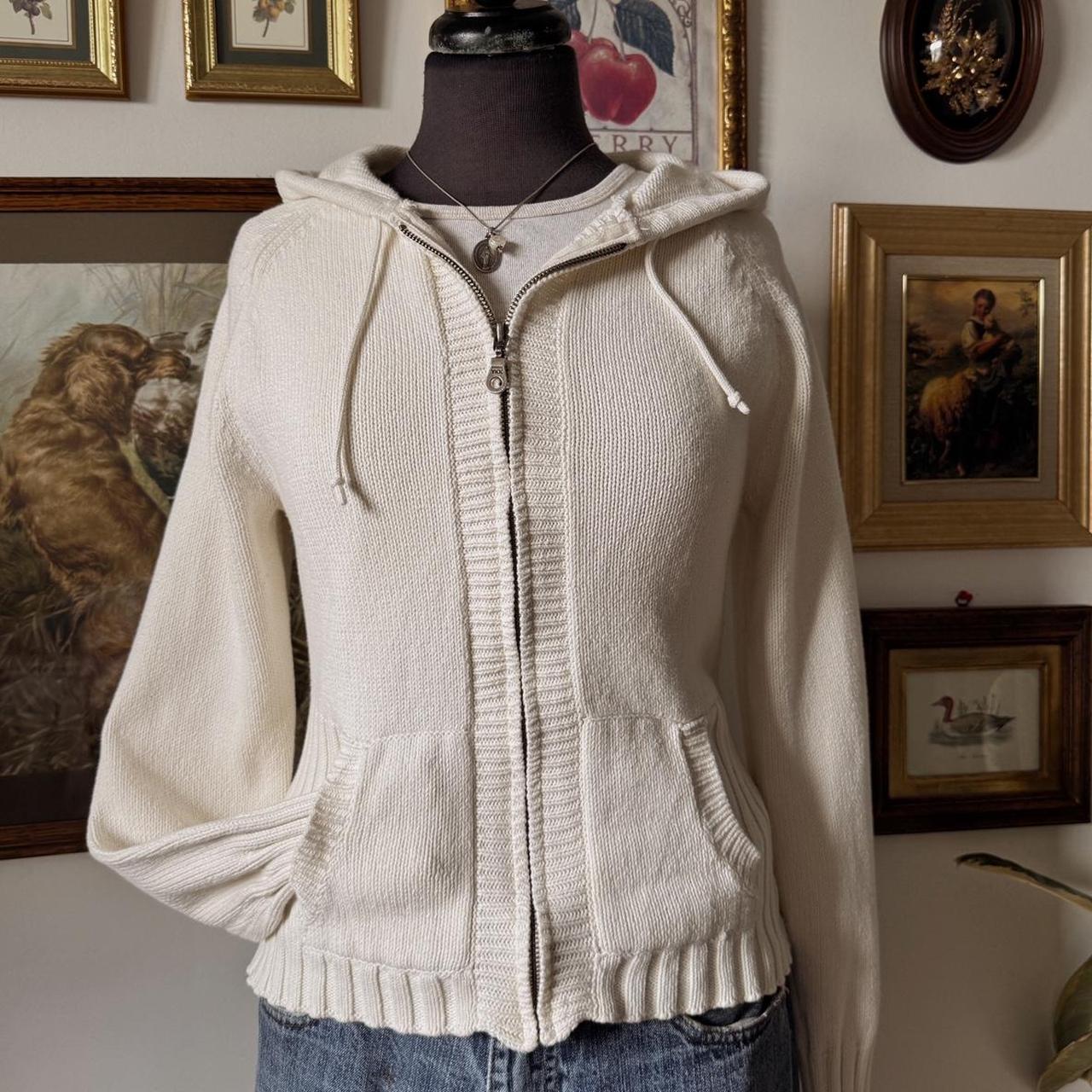 Cream white cotton knit hoodie (M)