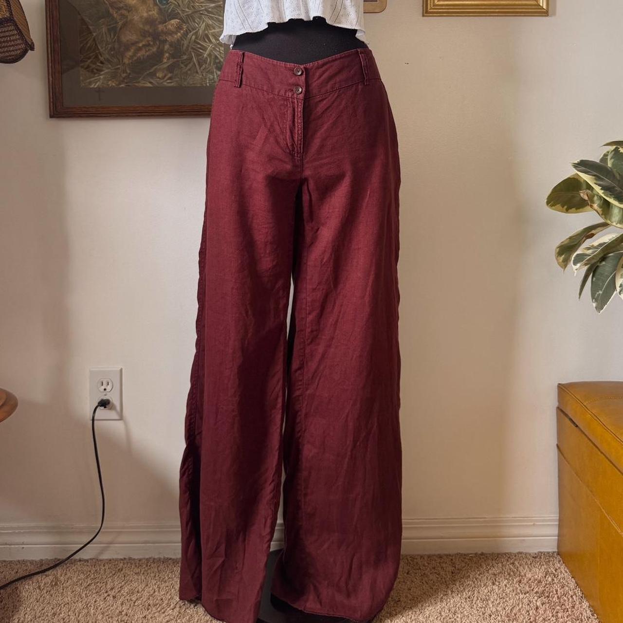 Burgundy linen wide leg pants (M/L)
