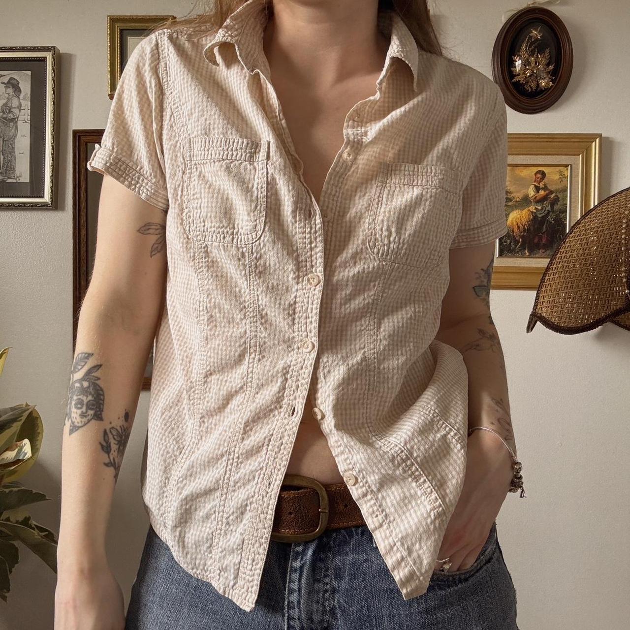 Cream gingham button up (M)