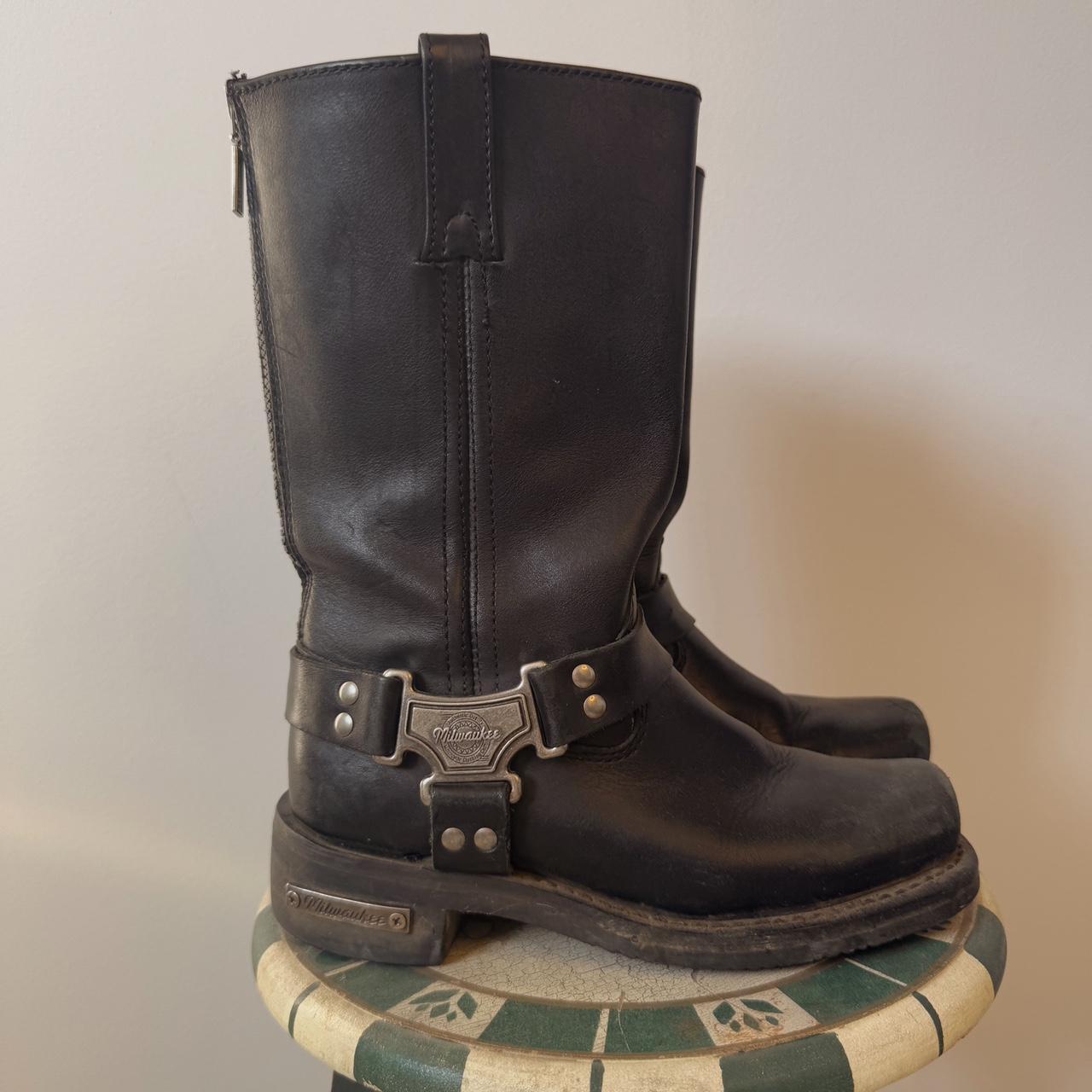 Black leather biker boots (6.5)