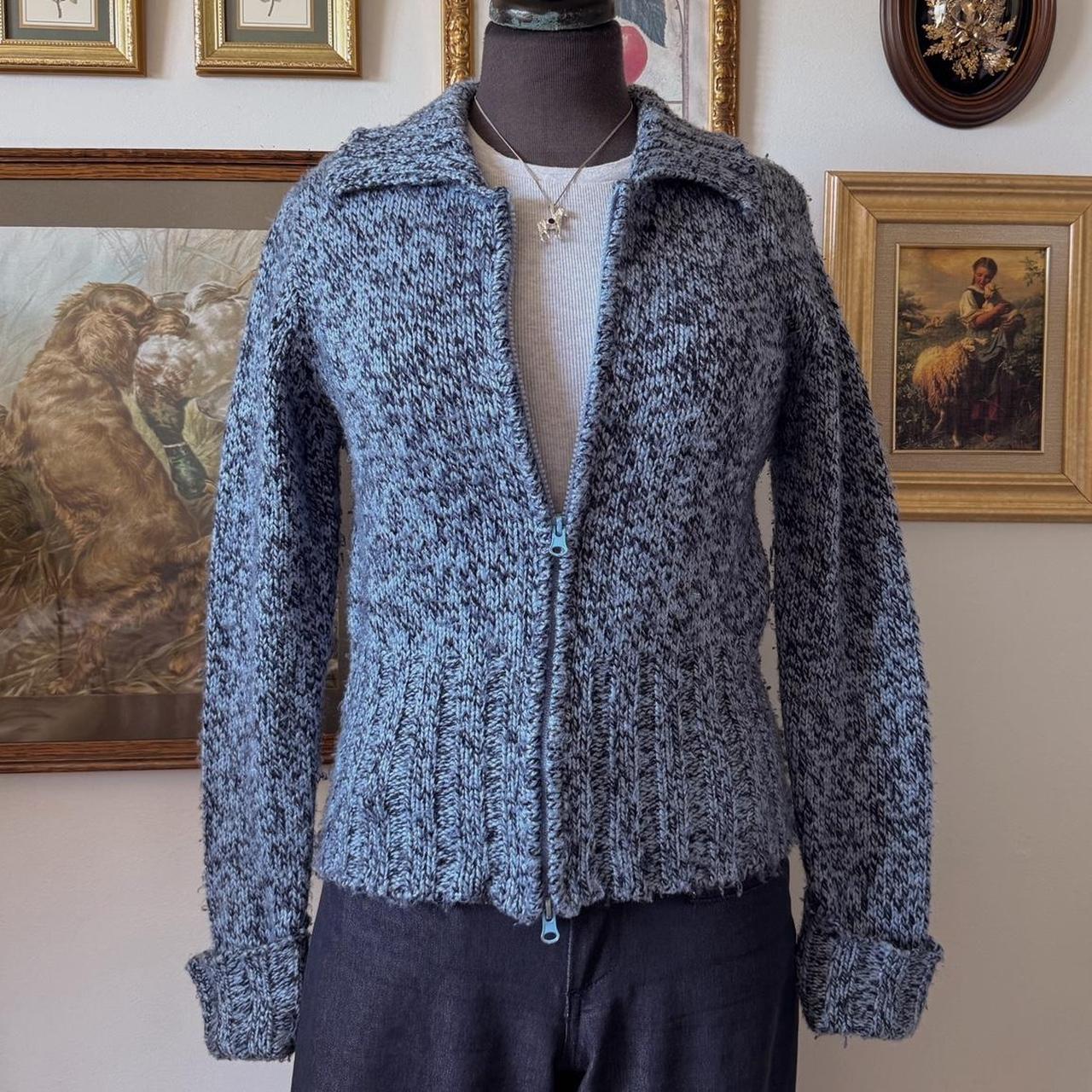 Y2K blue knit zip cardigan (S)