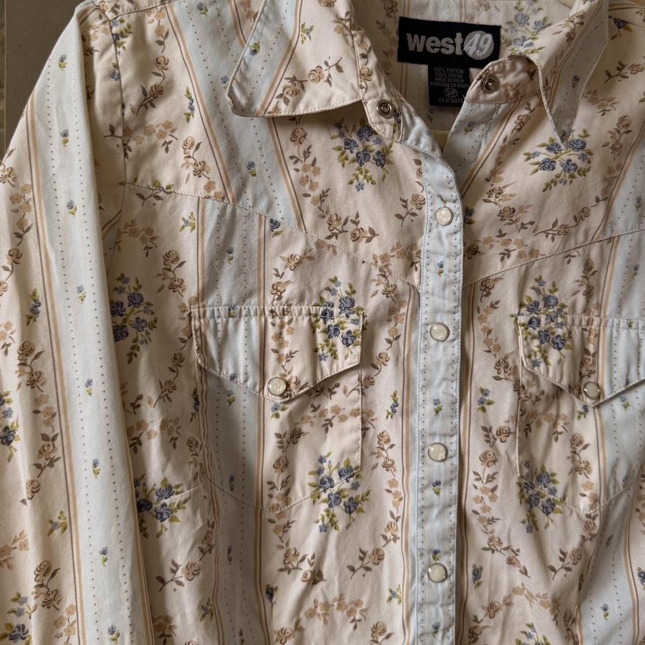 Cream and blue floral western button-up (S)