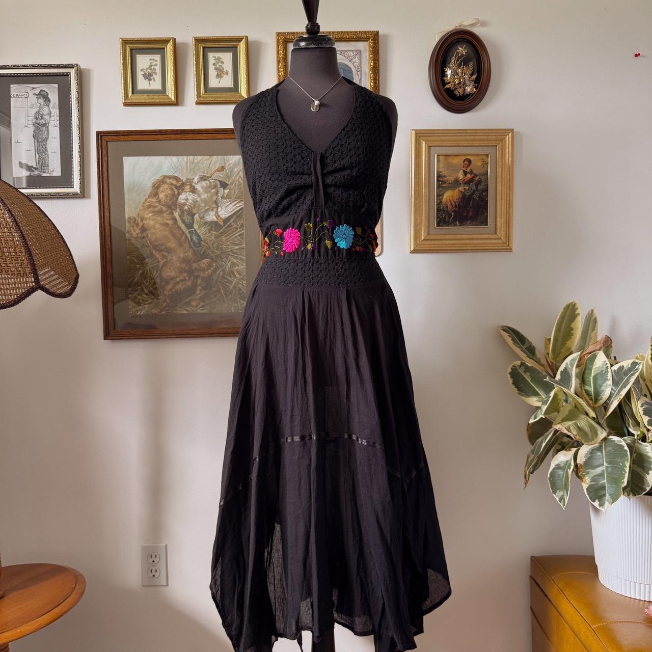 Black cotton halter dress (L)