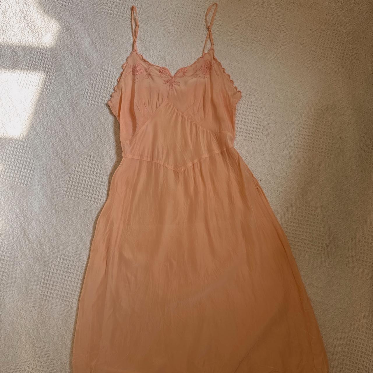 Peach bow embroidered slip dress (XS)