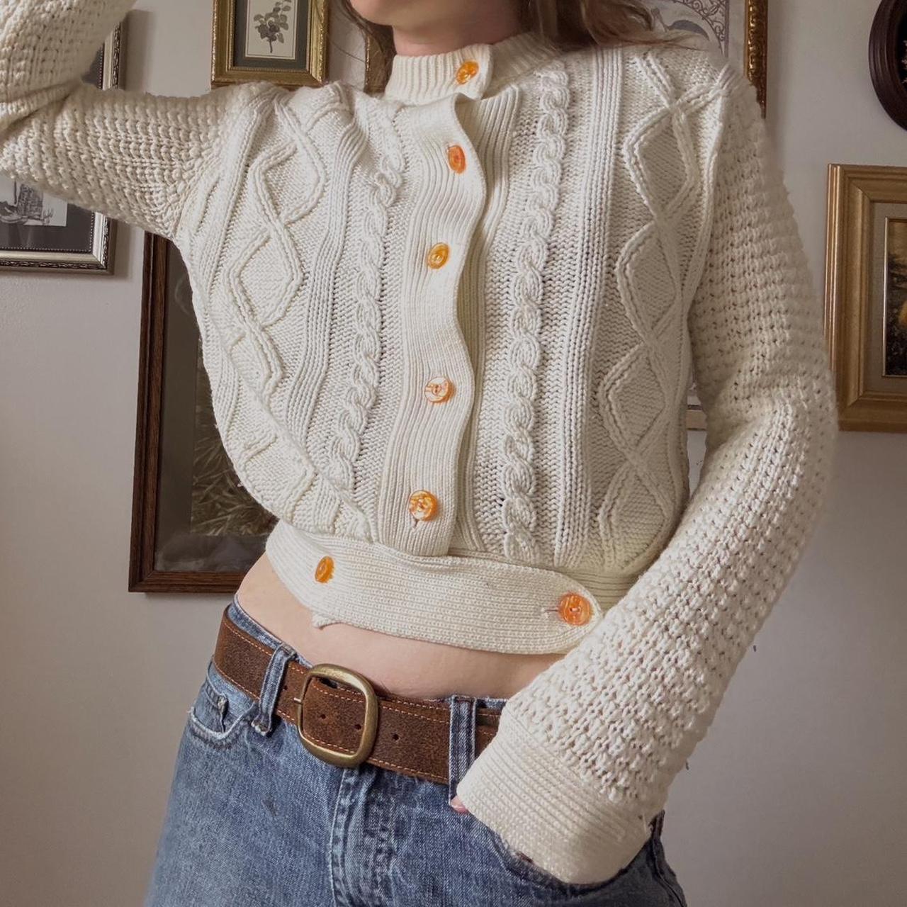 Cream cable knit crop cardigan (S)