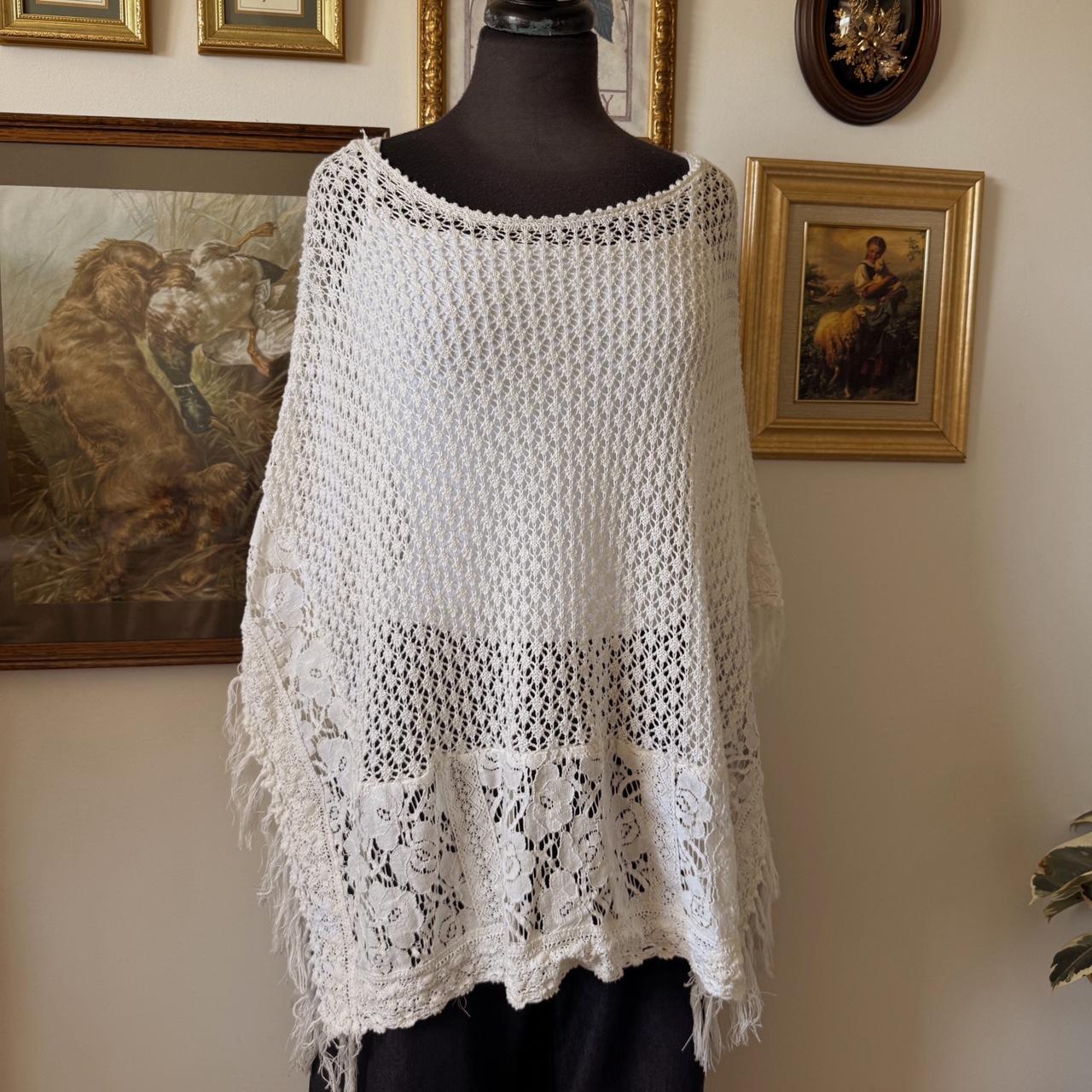 Cream crochet knit poncho