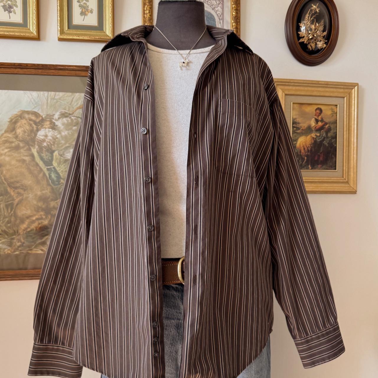 Brown striped button up shirt (M)