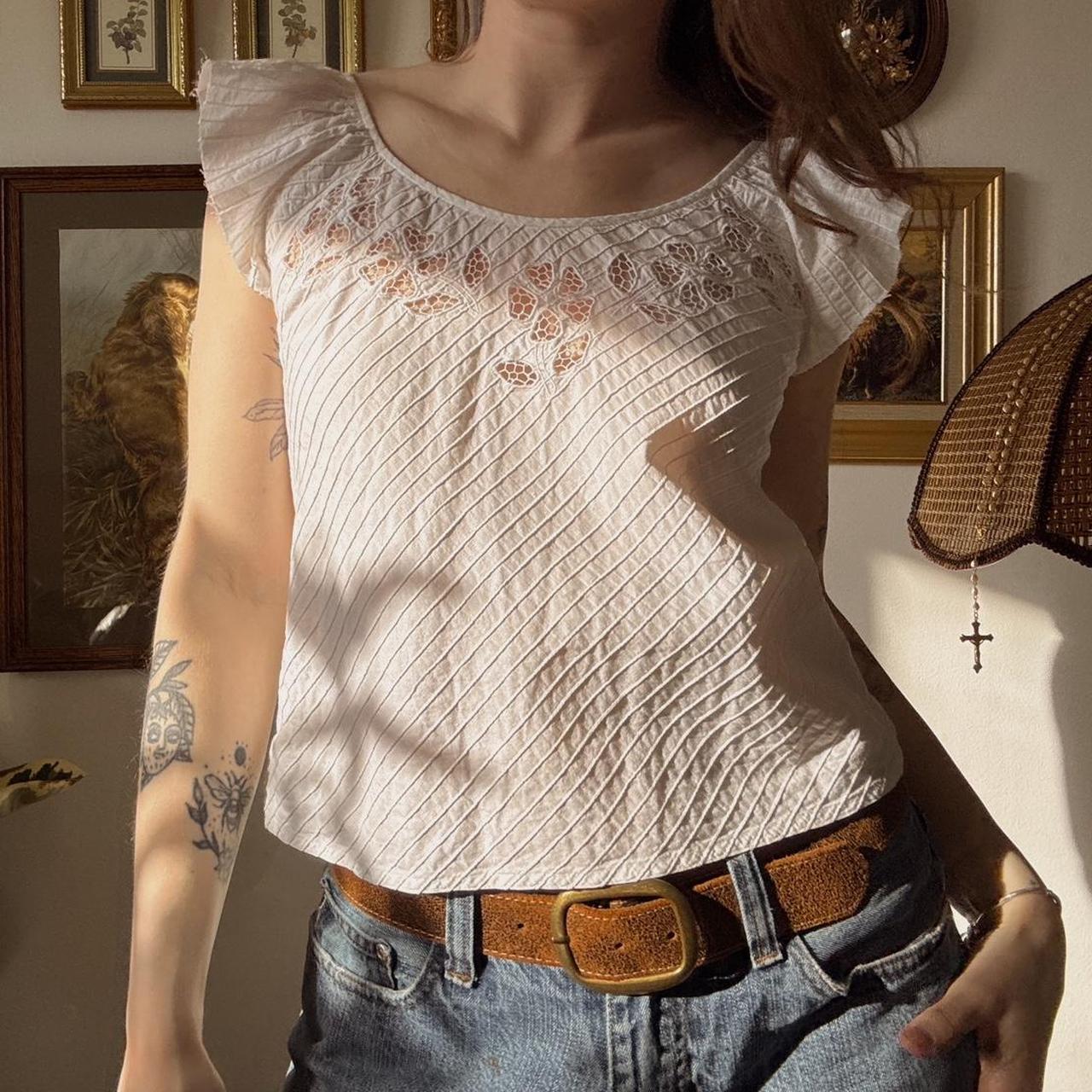 White floral babydoll top (M)