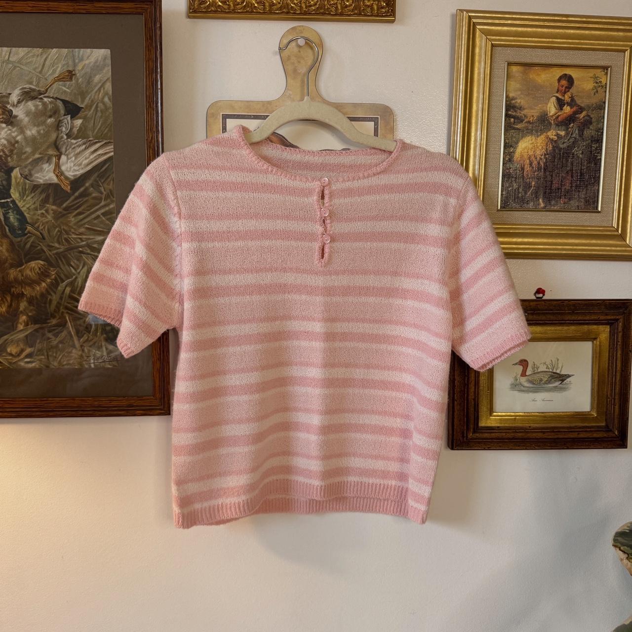 Pink striped knit sweater top (S)