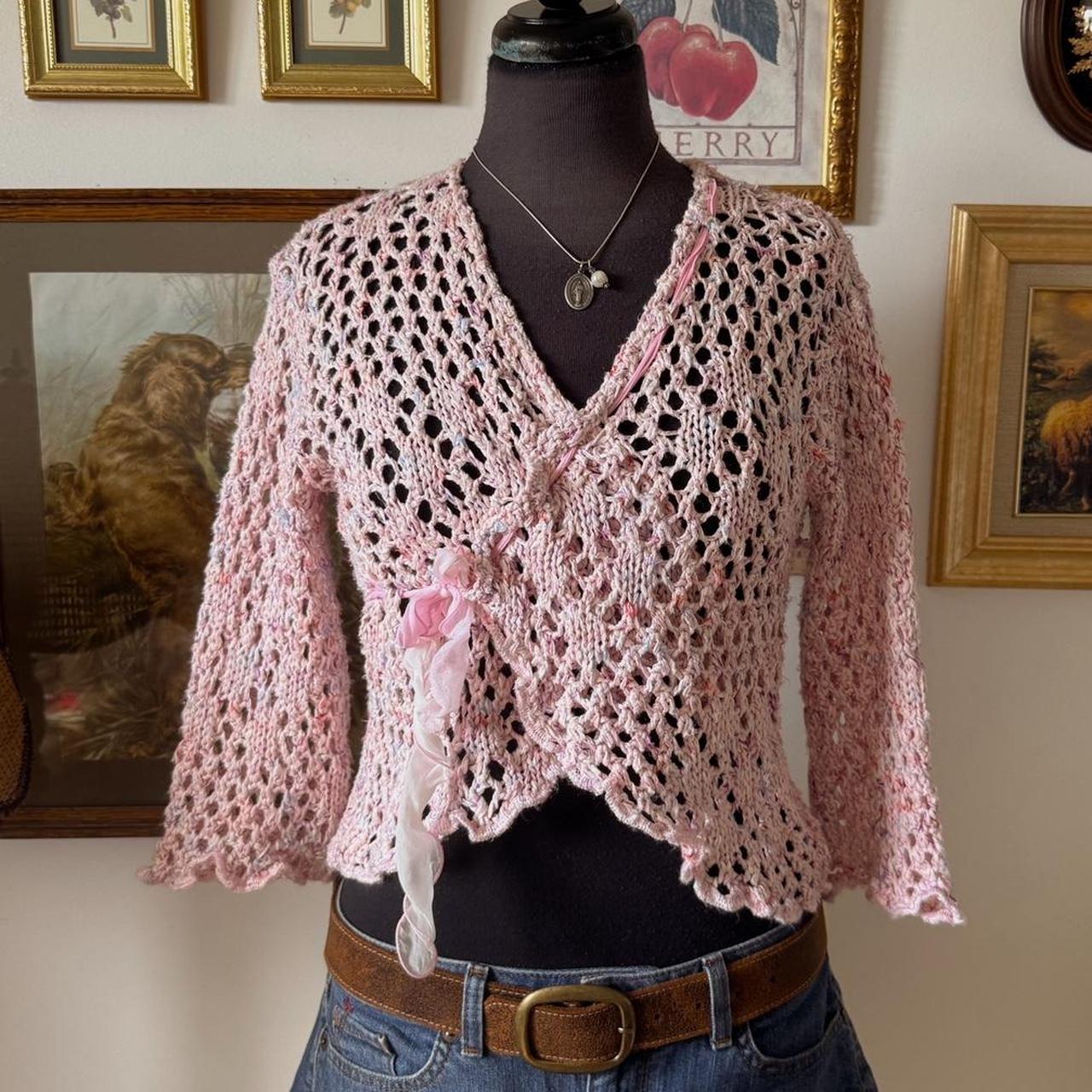 Pink crochet fairy knit top (S)