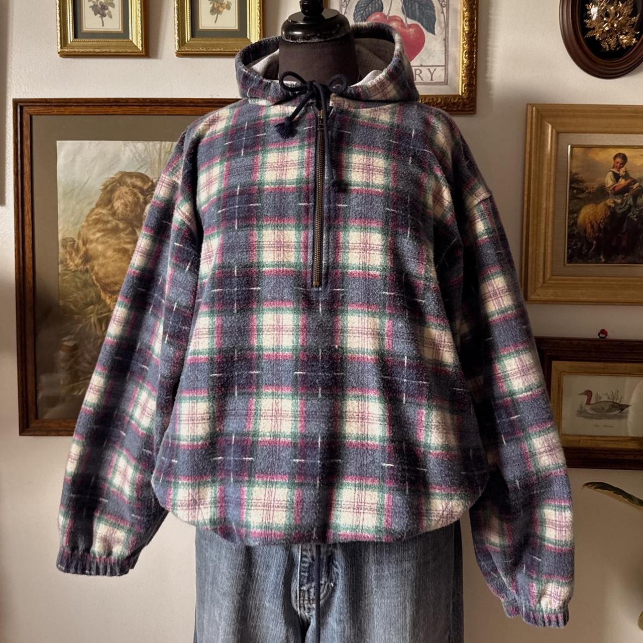 Navy cabincore flannel hoodie (L)