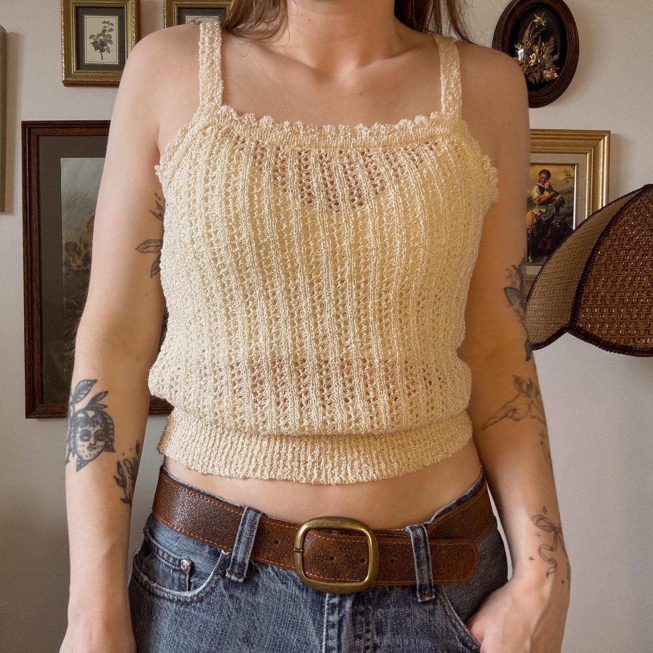 Cream crochet knit tank (S)