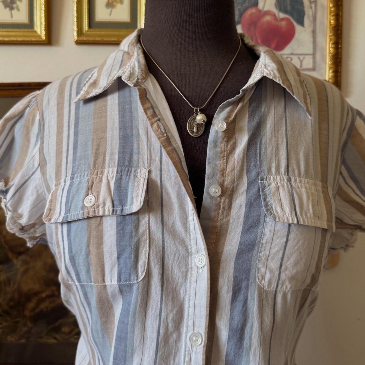 Blue striped cotton button up (L)