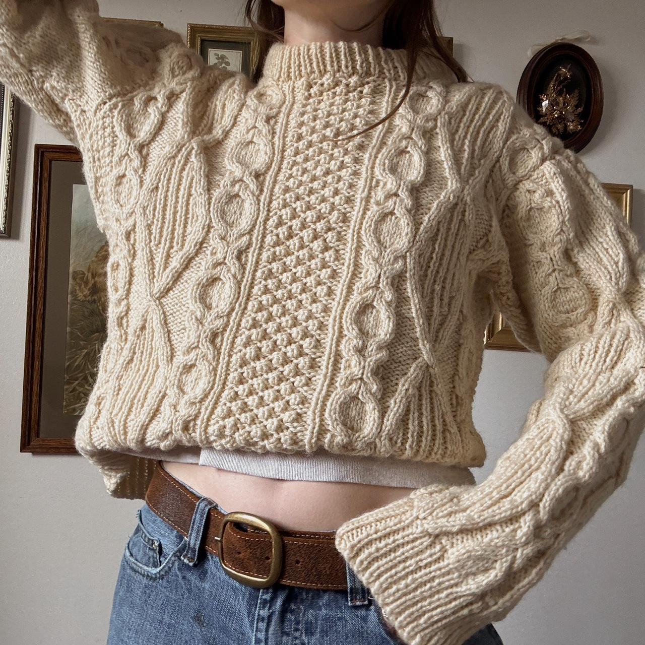 Cream wool fisherman cable knit (S)