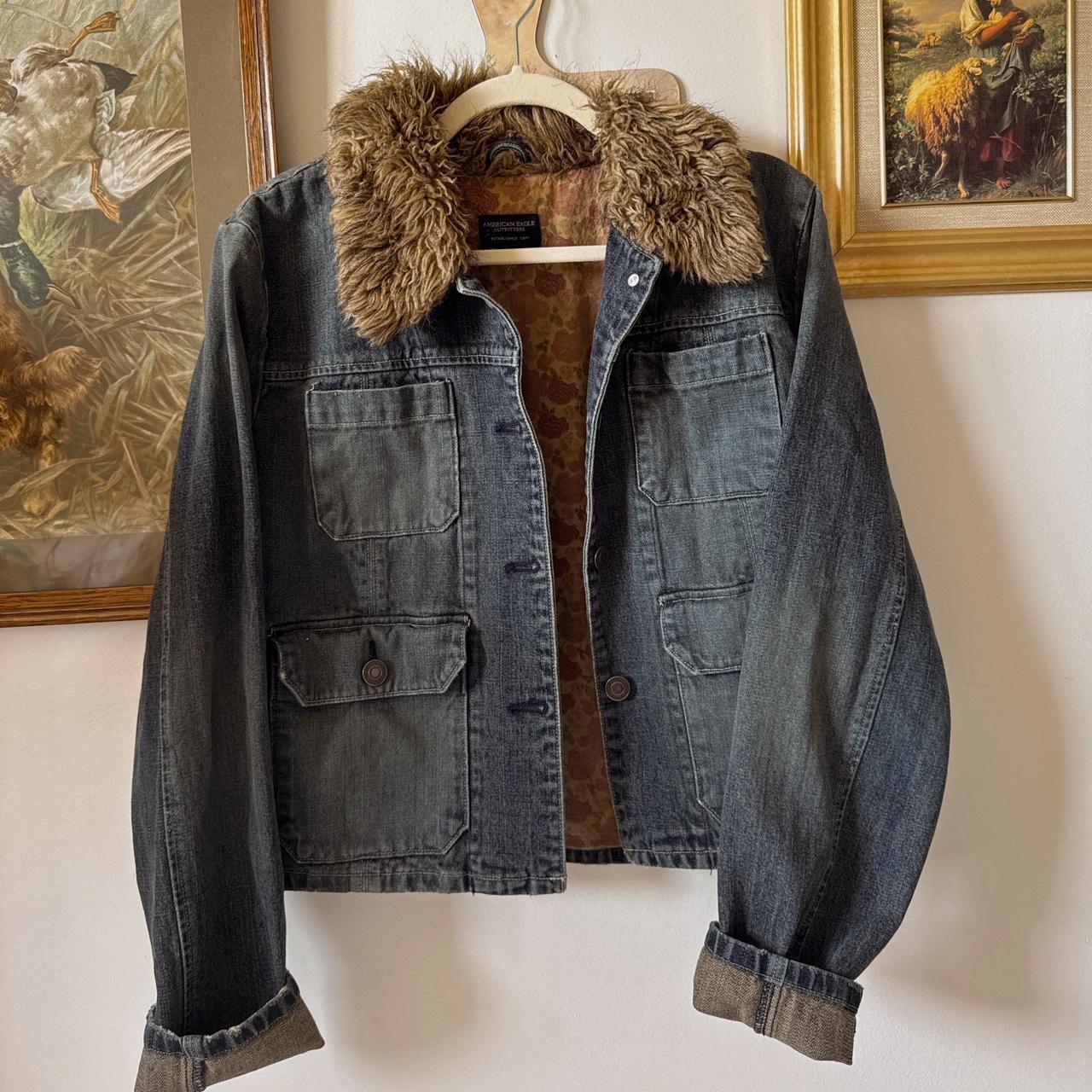 Y2k fur collar denim jacket (S/M)