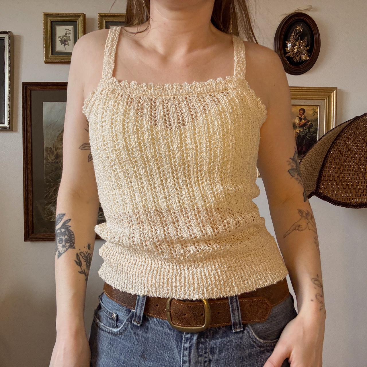 Cream crochet knit tank (S)