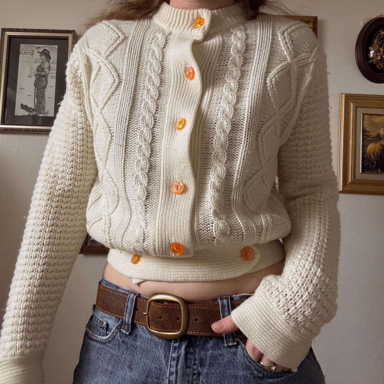 Cream cable knit crop cardigan (S)