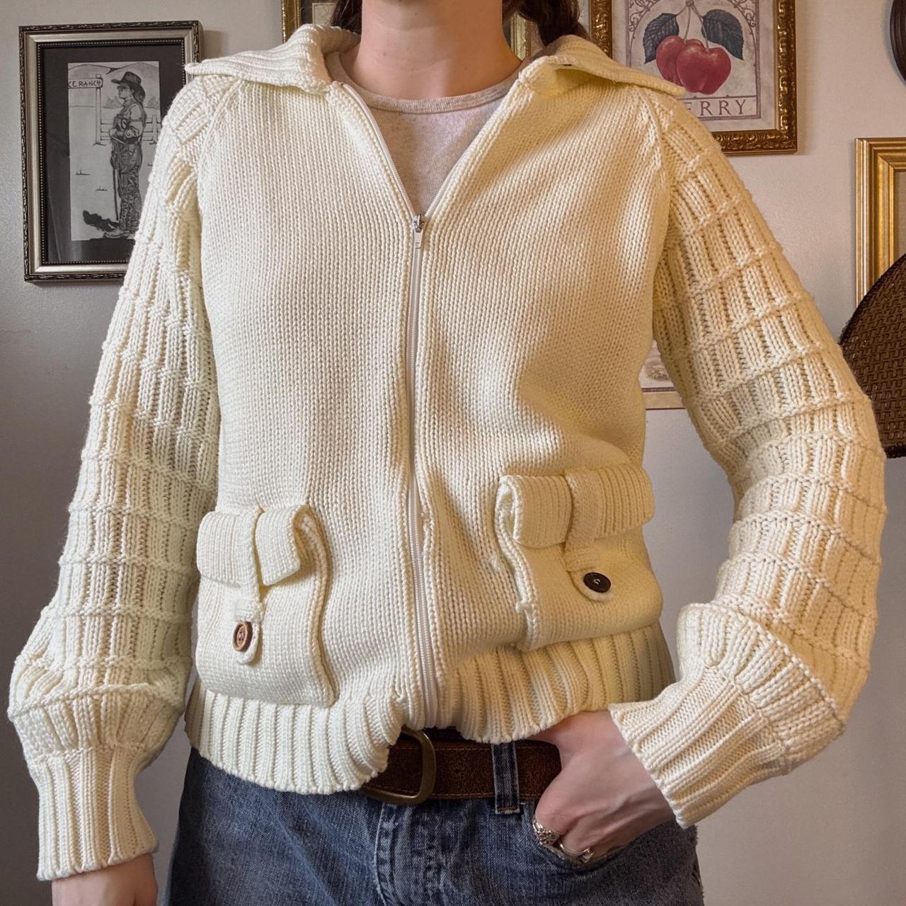 Cream handknit zip up cardigan (M)