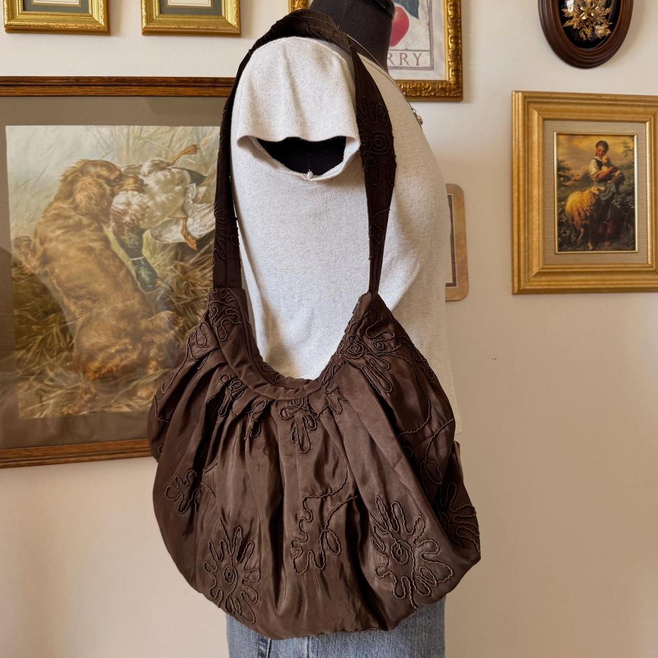 Whimsical floral embroidered slouch bag