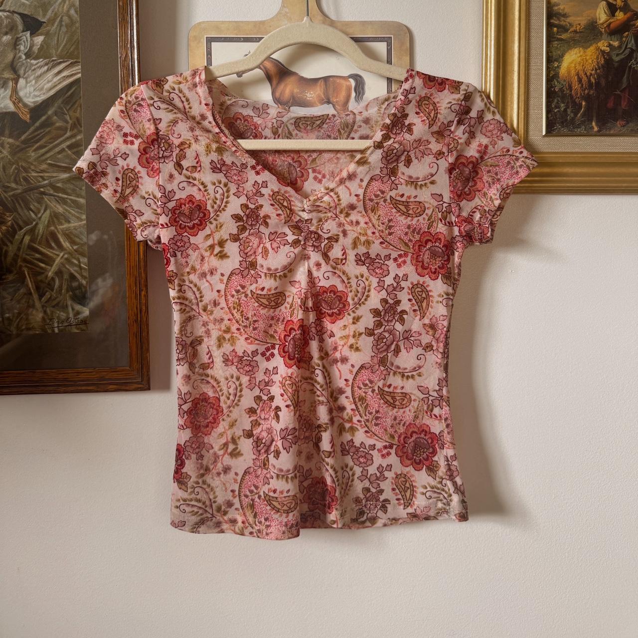 Pink mesh floral baby tee (S)