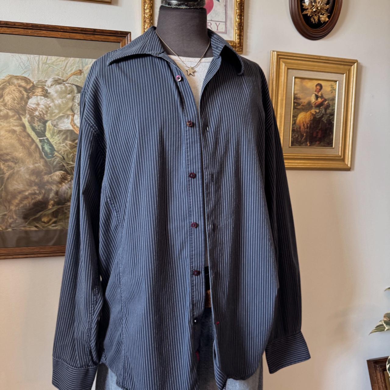 Navy pinstripe button up (L)