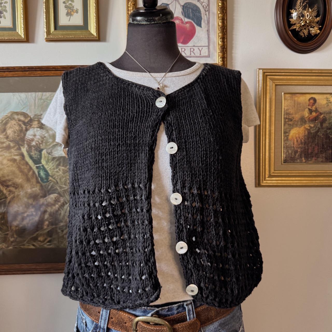 Black crochet knit vest (S)