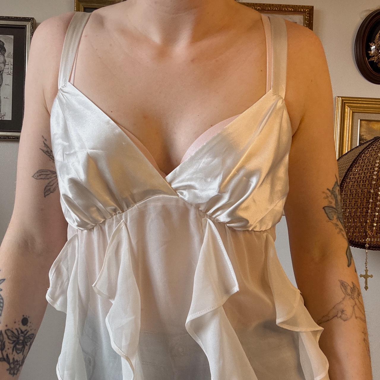 Cream ruffle sheer tank (L)