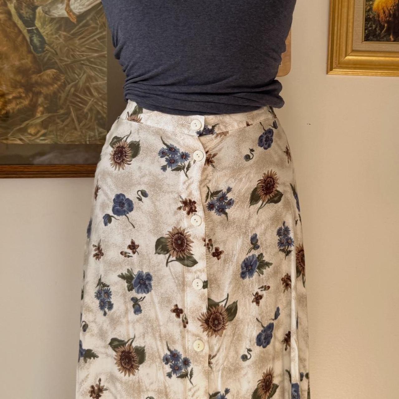 90s cream floral maxi skirt (S)