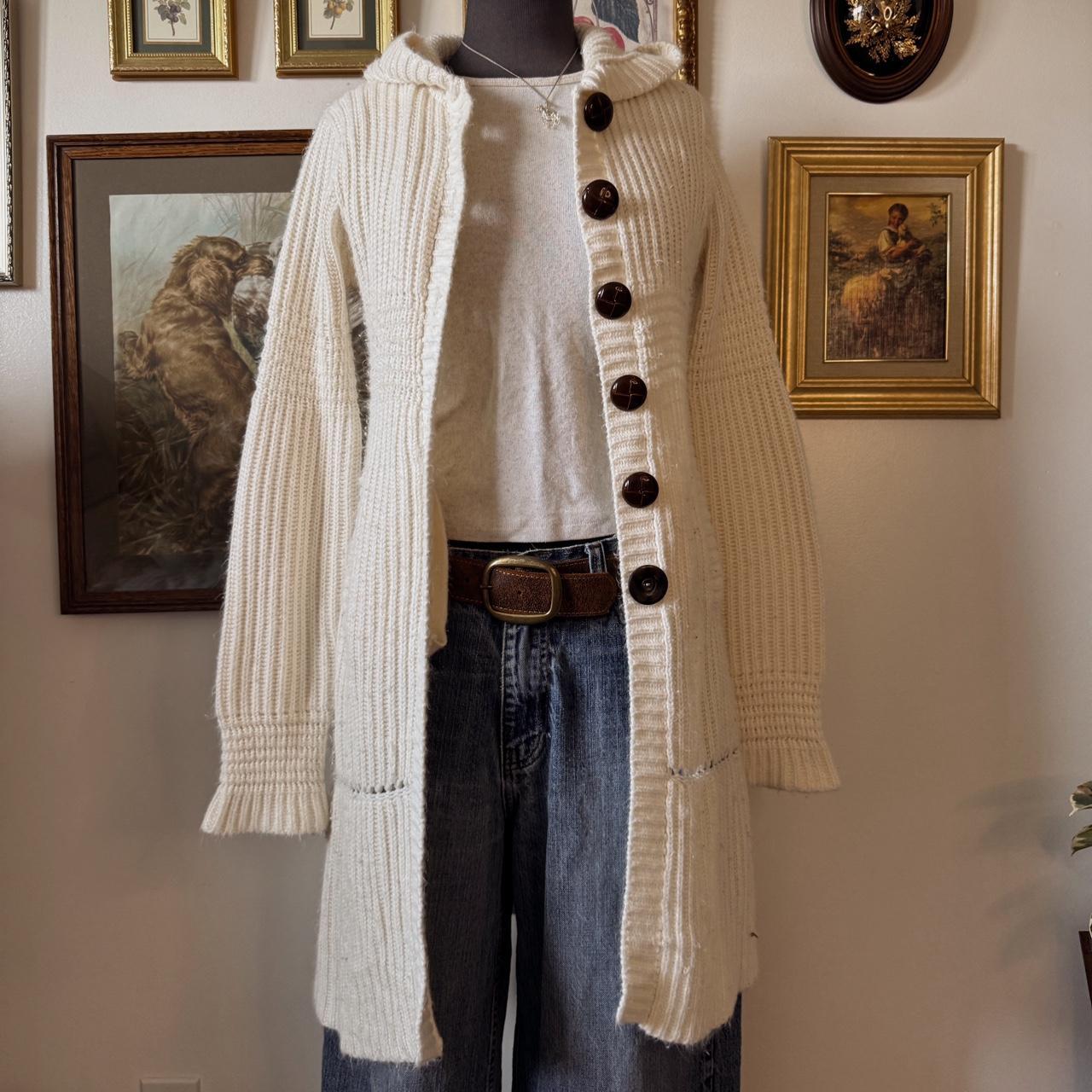 Y2K cream knit long cardigan (S)
