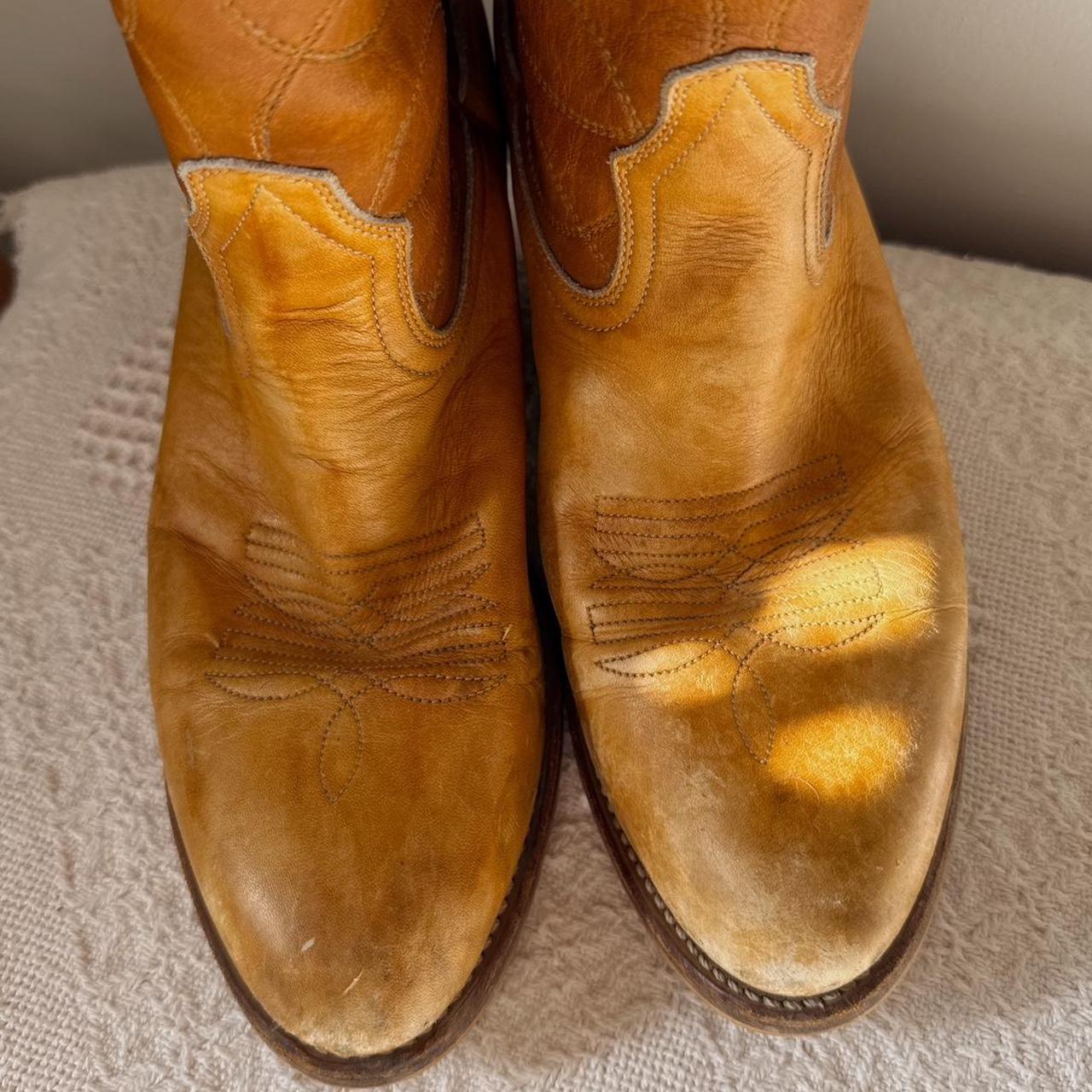 Golden tan leather cowboy boots (10)