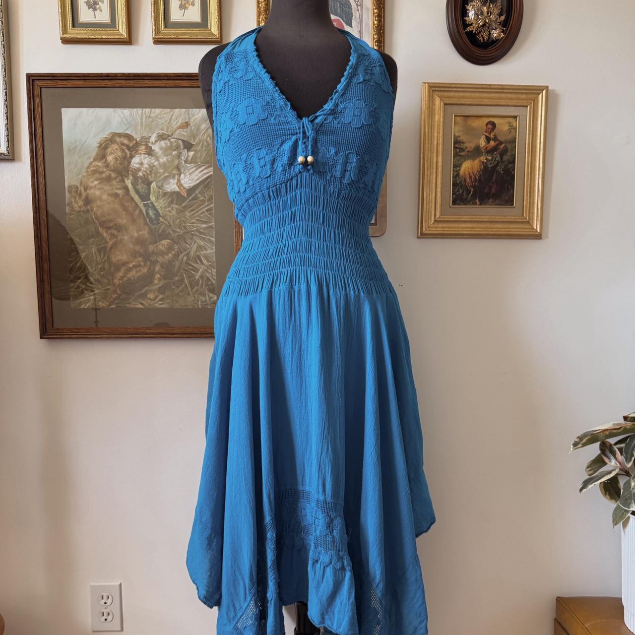 Blue boho fairy midi dress (M)