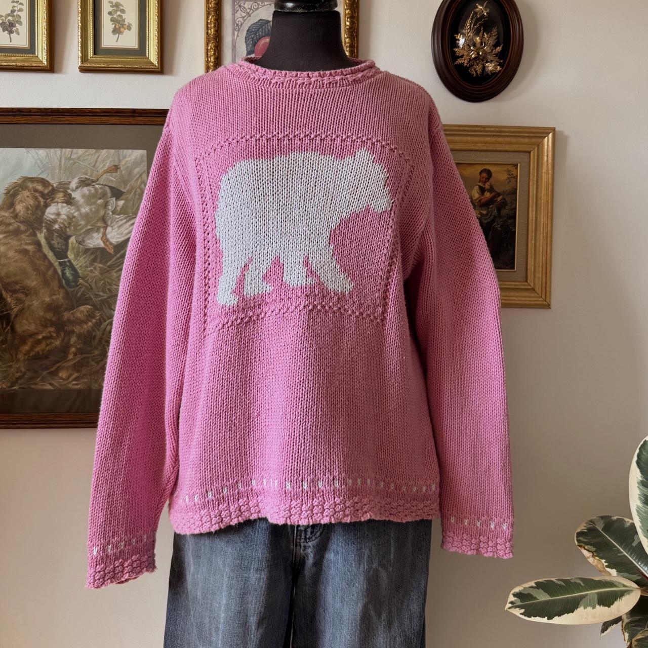Pink polar bear chunky knit sweater (L)