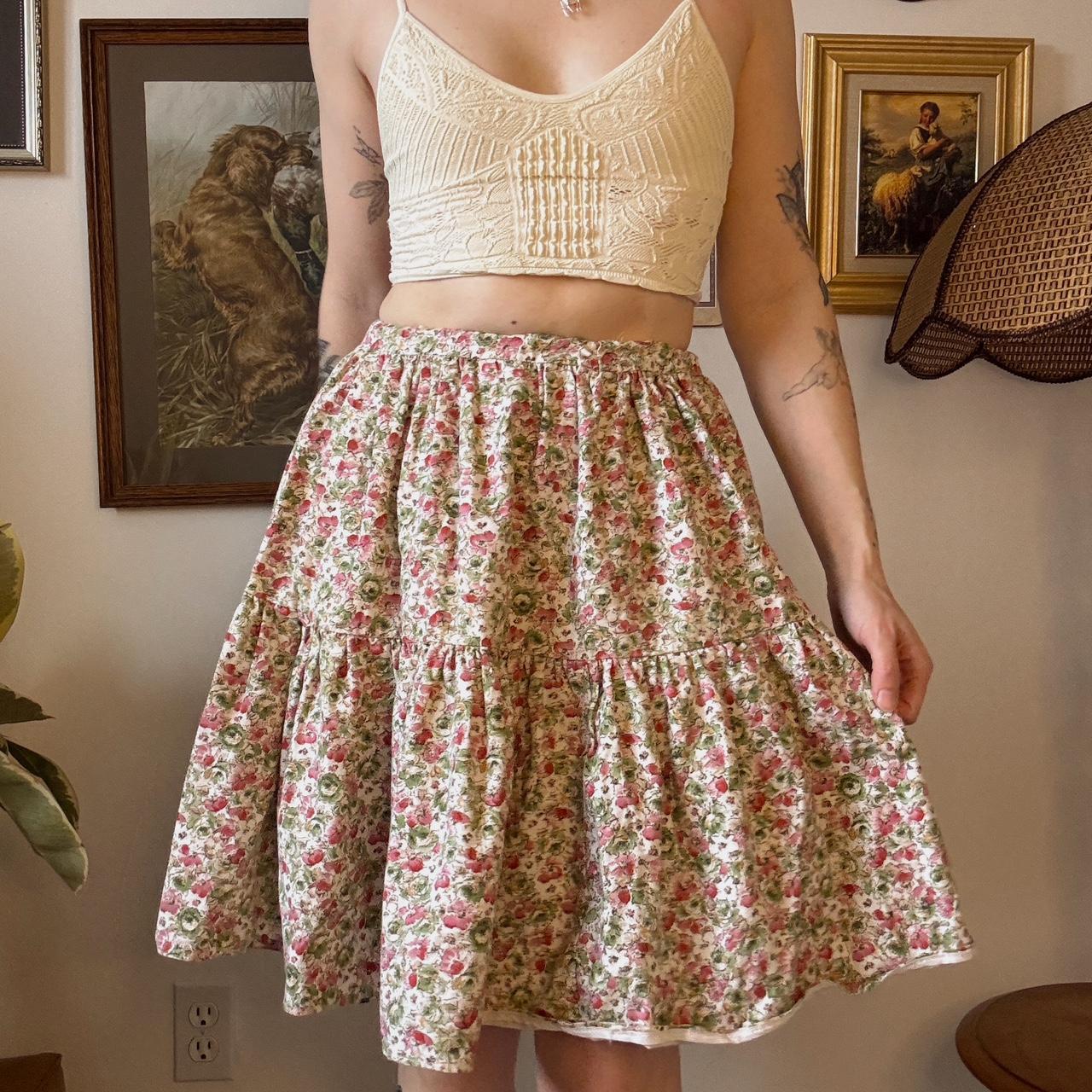 Pink floral tiered midi skirt (XXS)