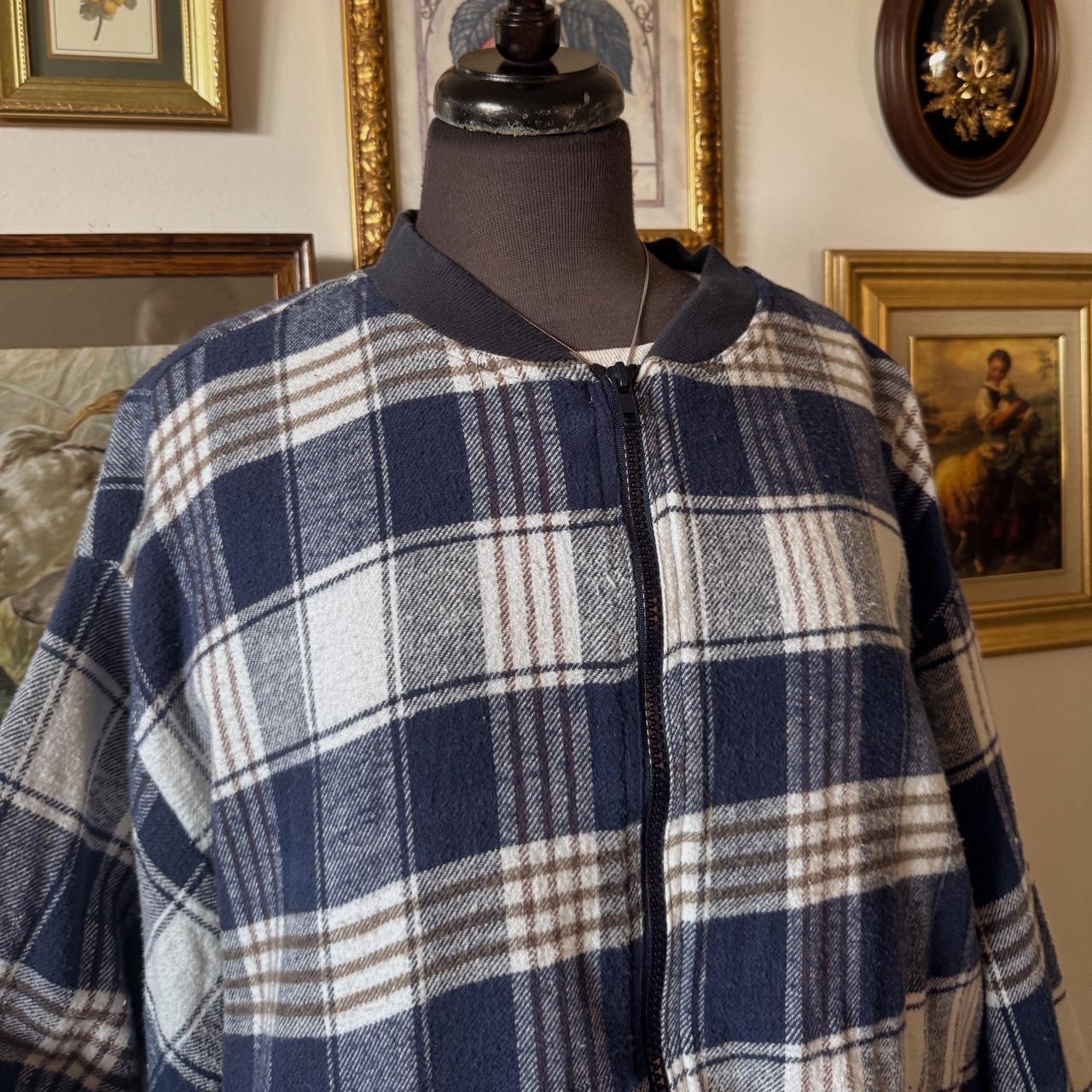 Blue plaid flannel bomber jacket (L)