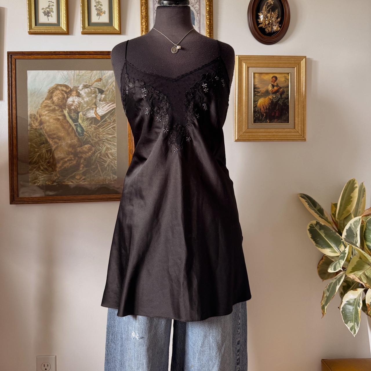 Black satin slip dress (L)