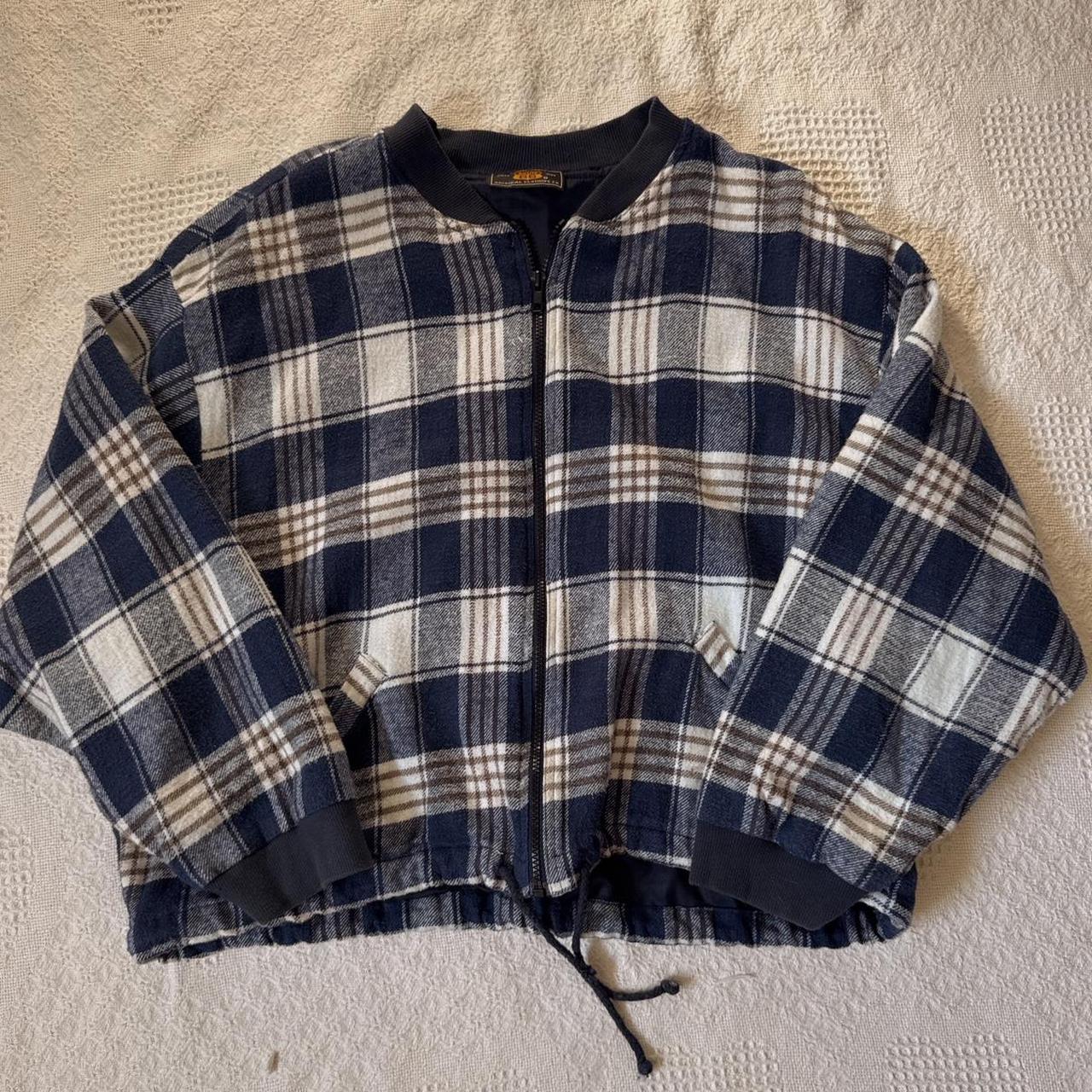 Blue plaid flannel bomber jacket (L)