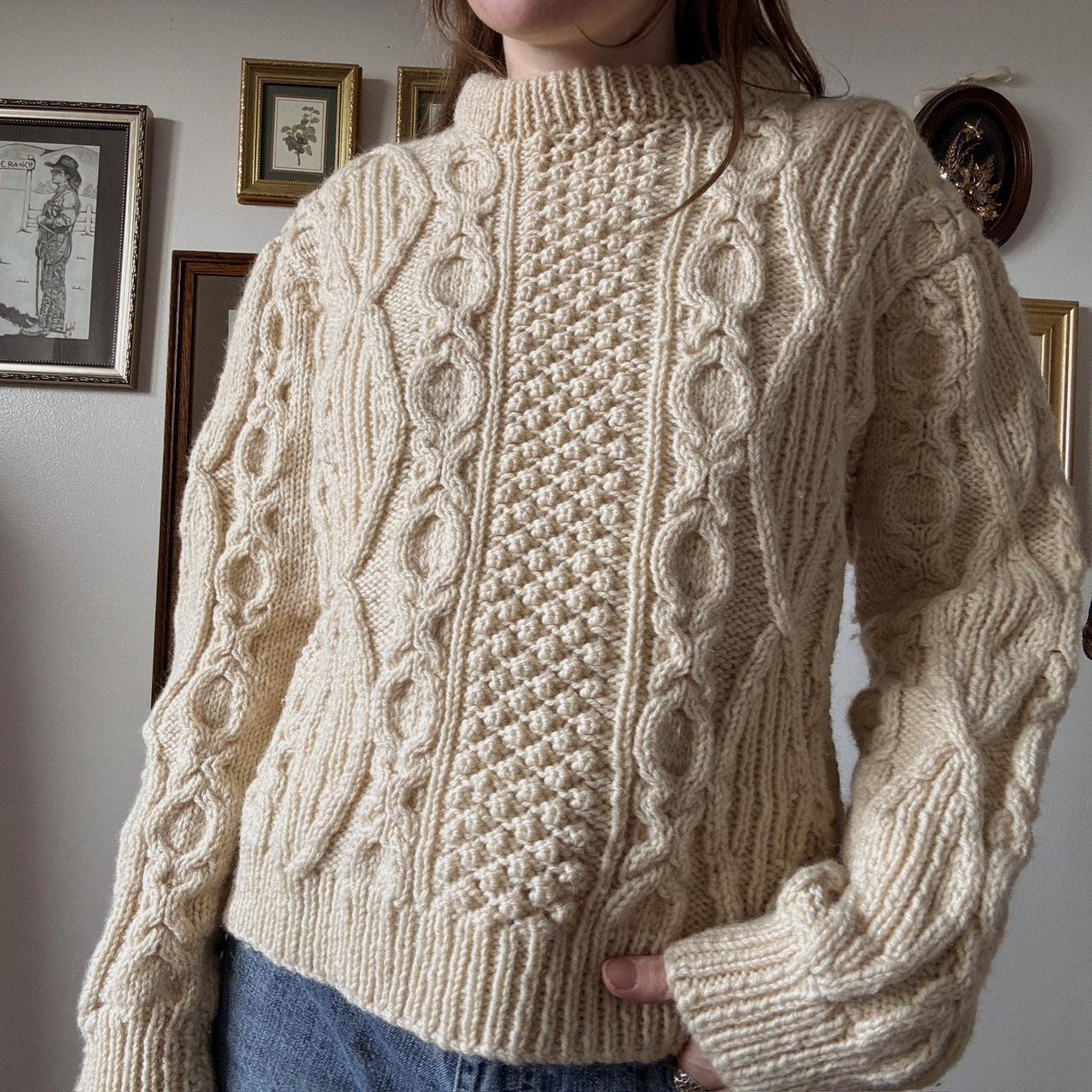 Cream wool fisherman cable knit (S)