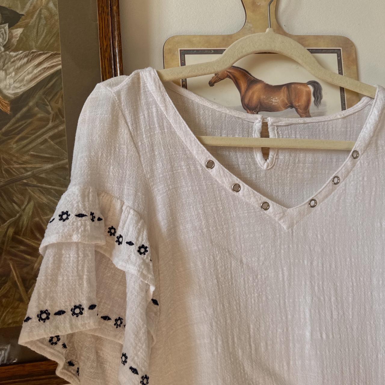 White cotton ruffle blouse (M)