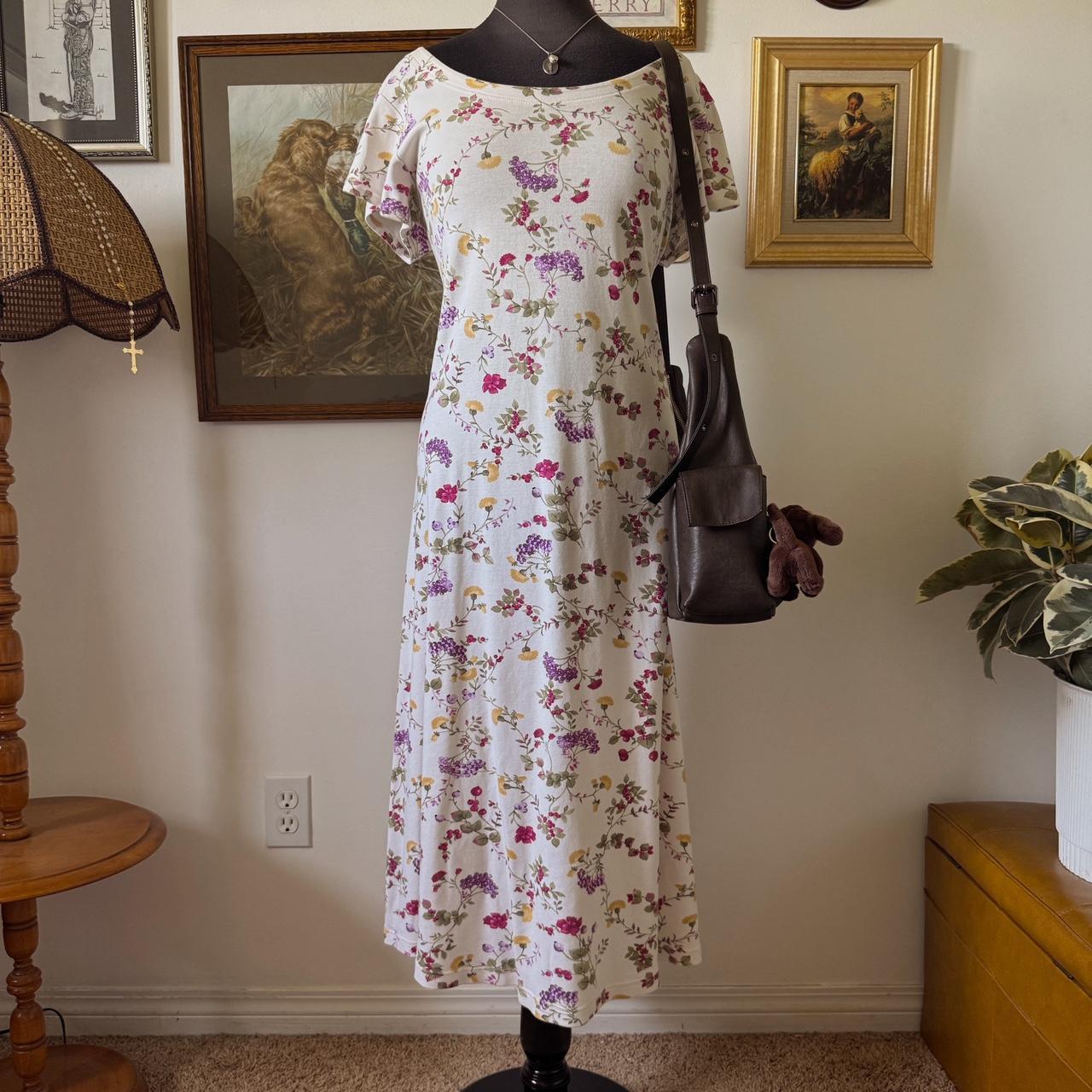 White floral maxi dress (M)