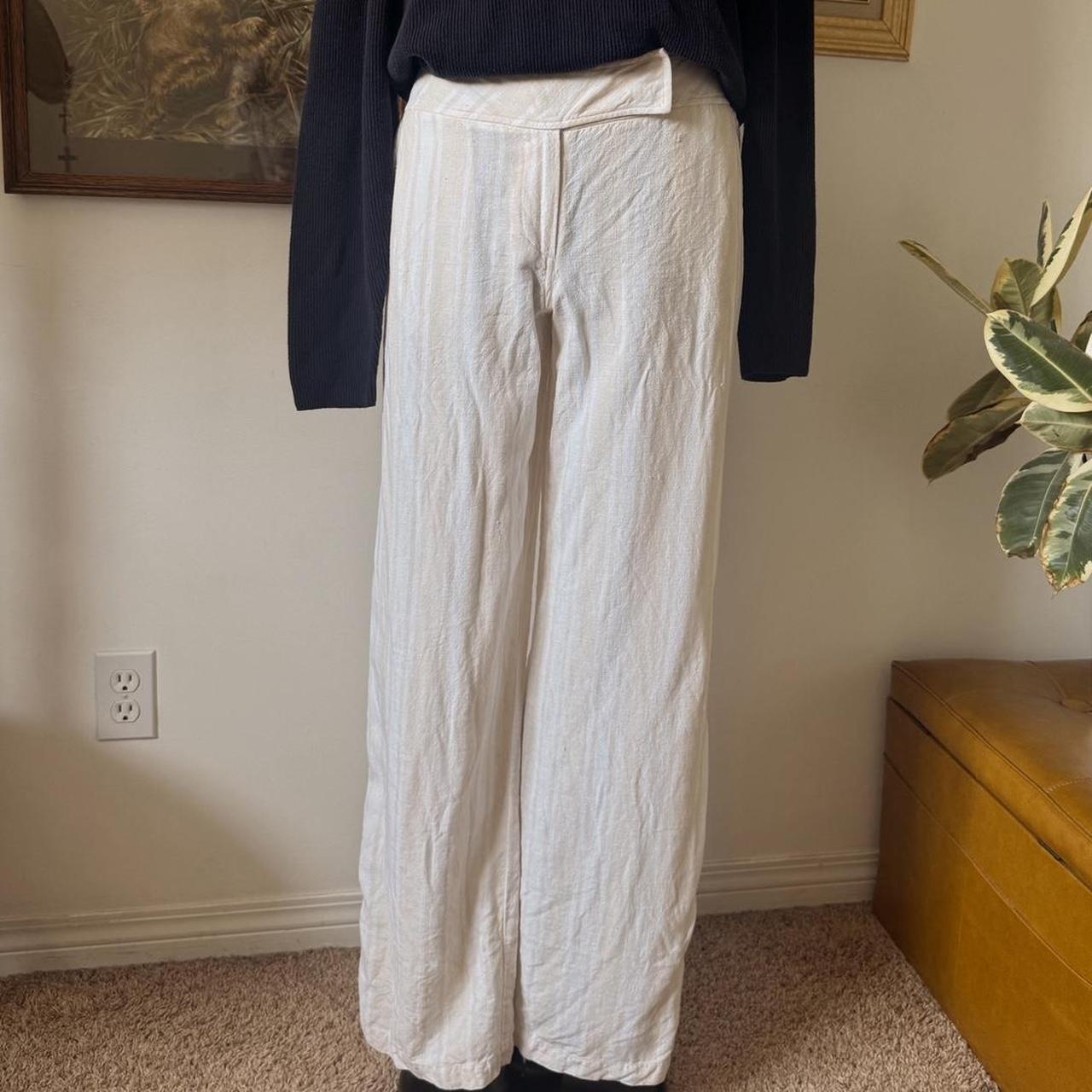 Cream striped linen pants (M)
