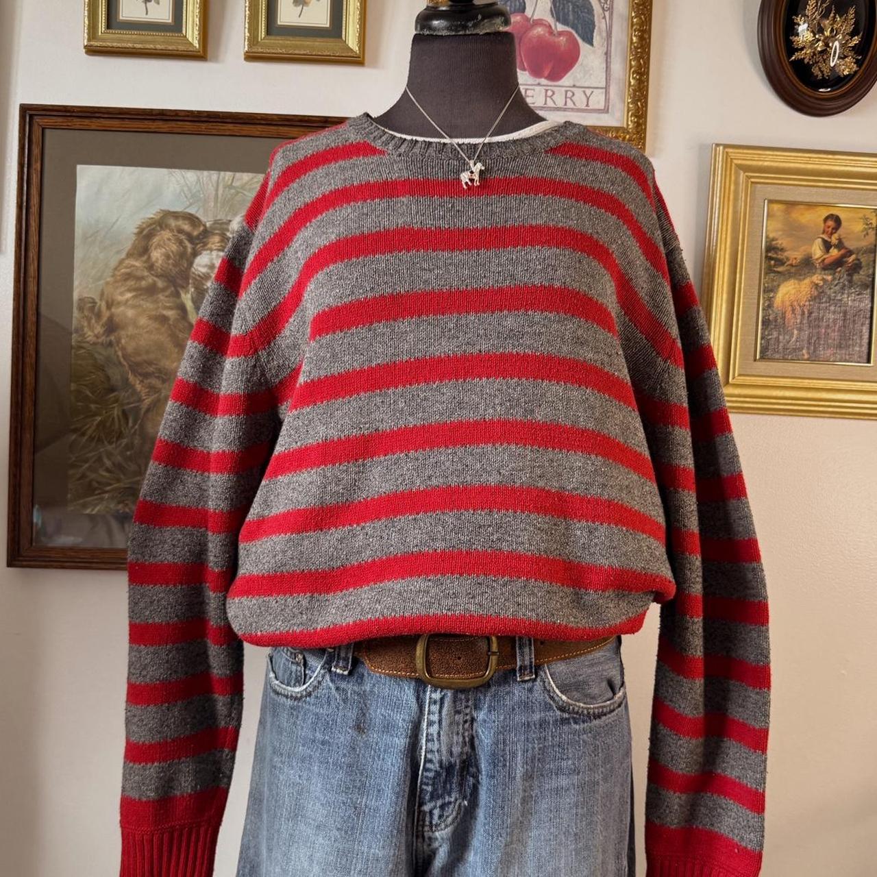 Cherry red striped knit sweater (XL)