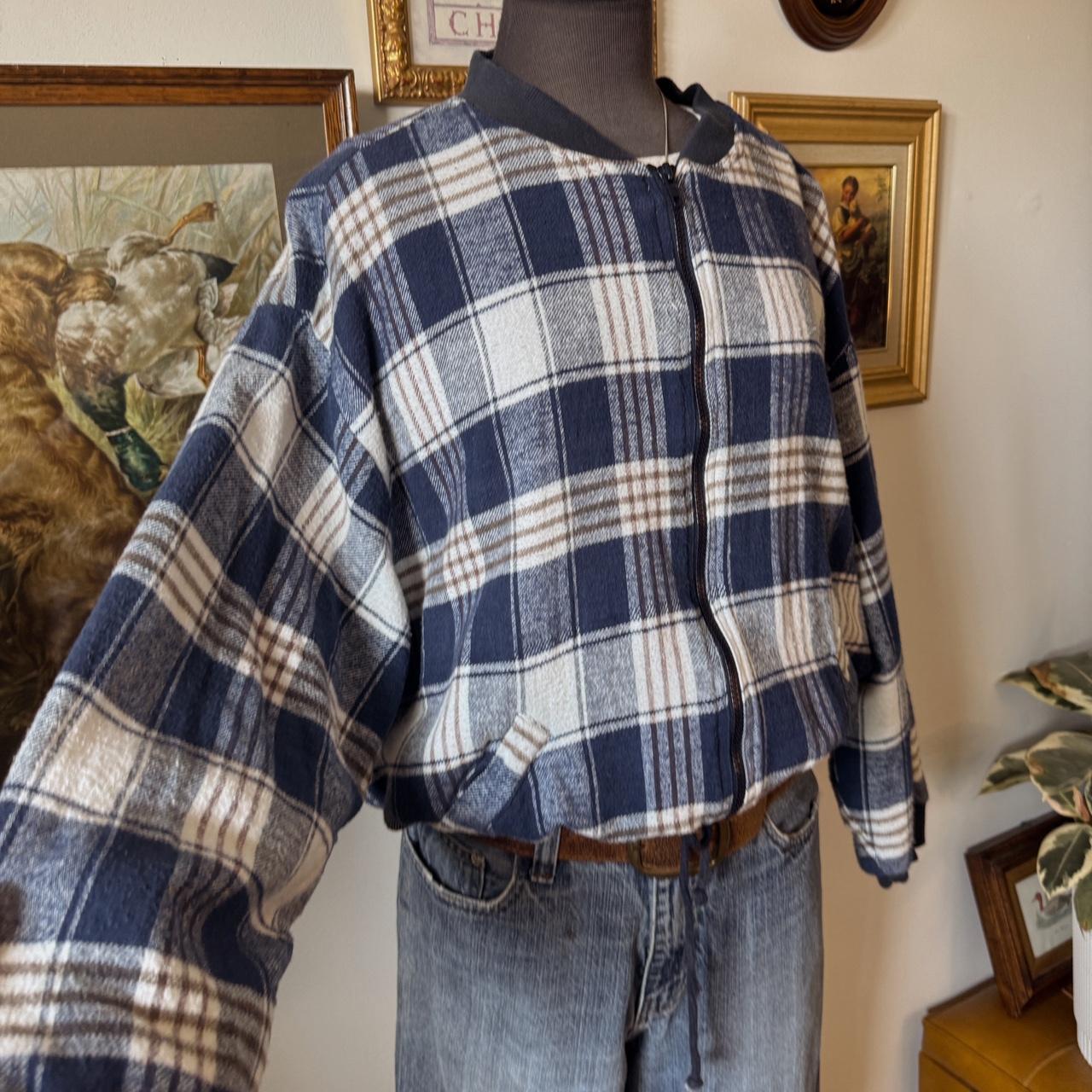 Blue plaid flannel bomber jacket (L)
