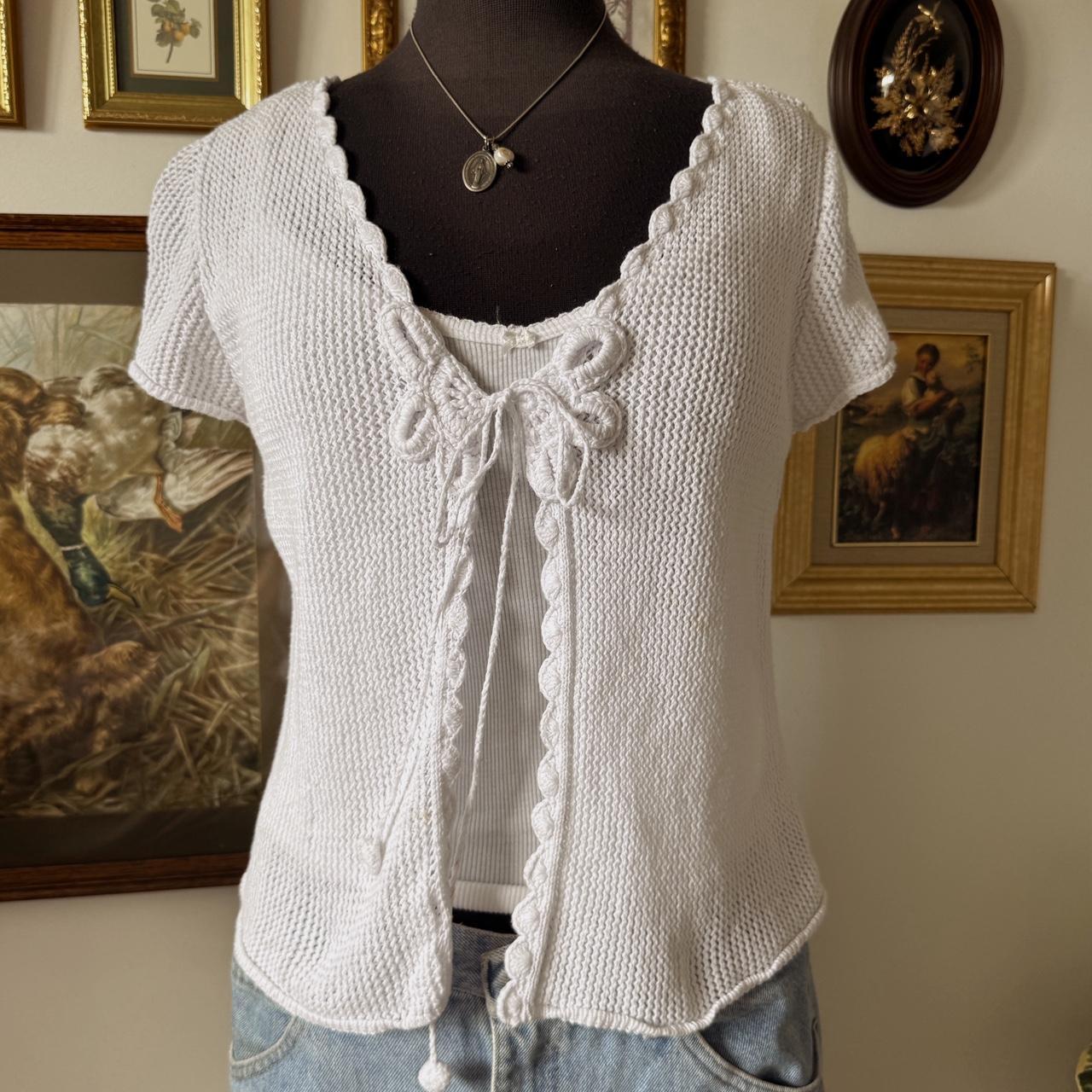 Y2K white knit cardigan (S)